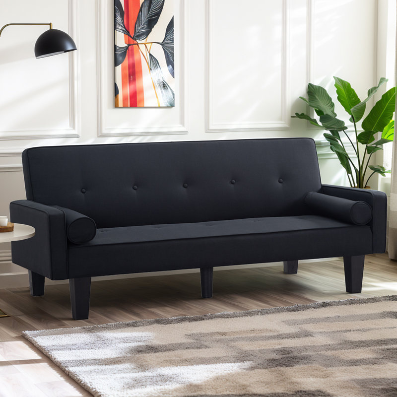 Mercury Row® Futon Couch, Fabric Futon Sofa Bed with 2 Pillows for